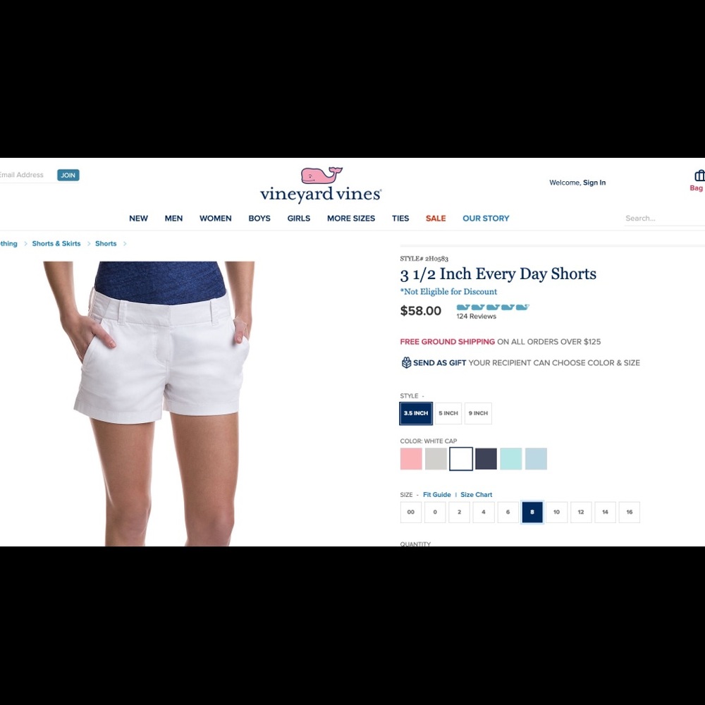 3 1/2 Inch Seamed Vineyard Vine Shorts SIZE 8